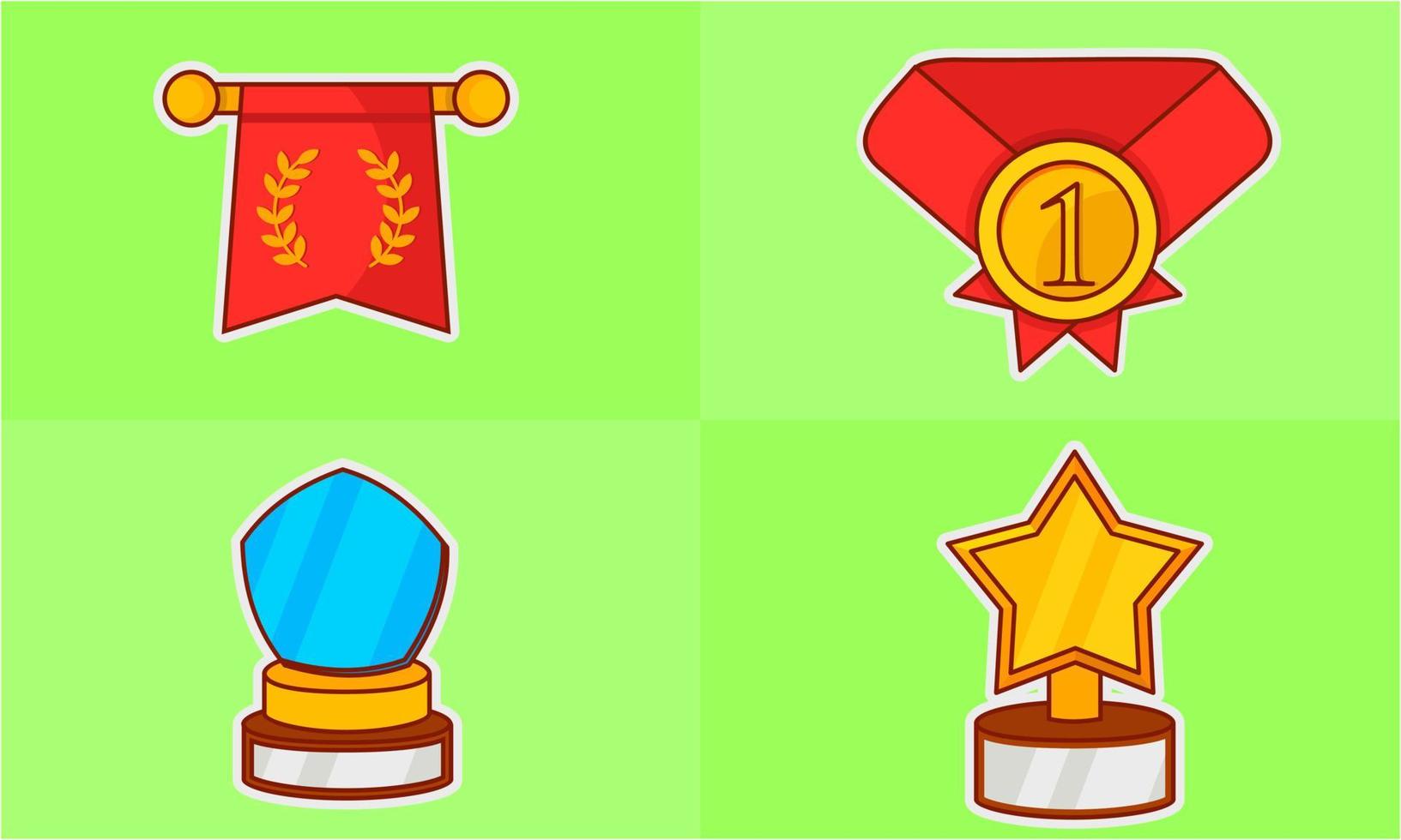 Trophy and winning cup sticker icons coloring vector