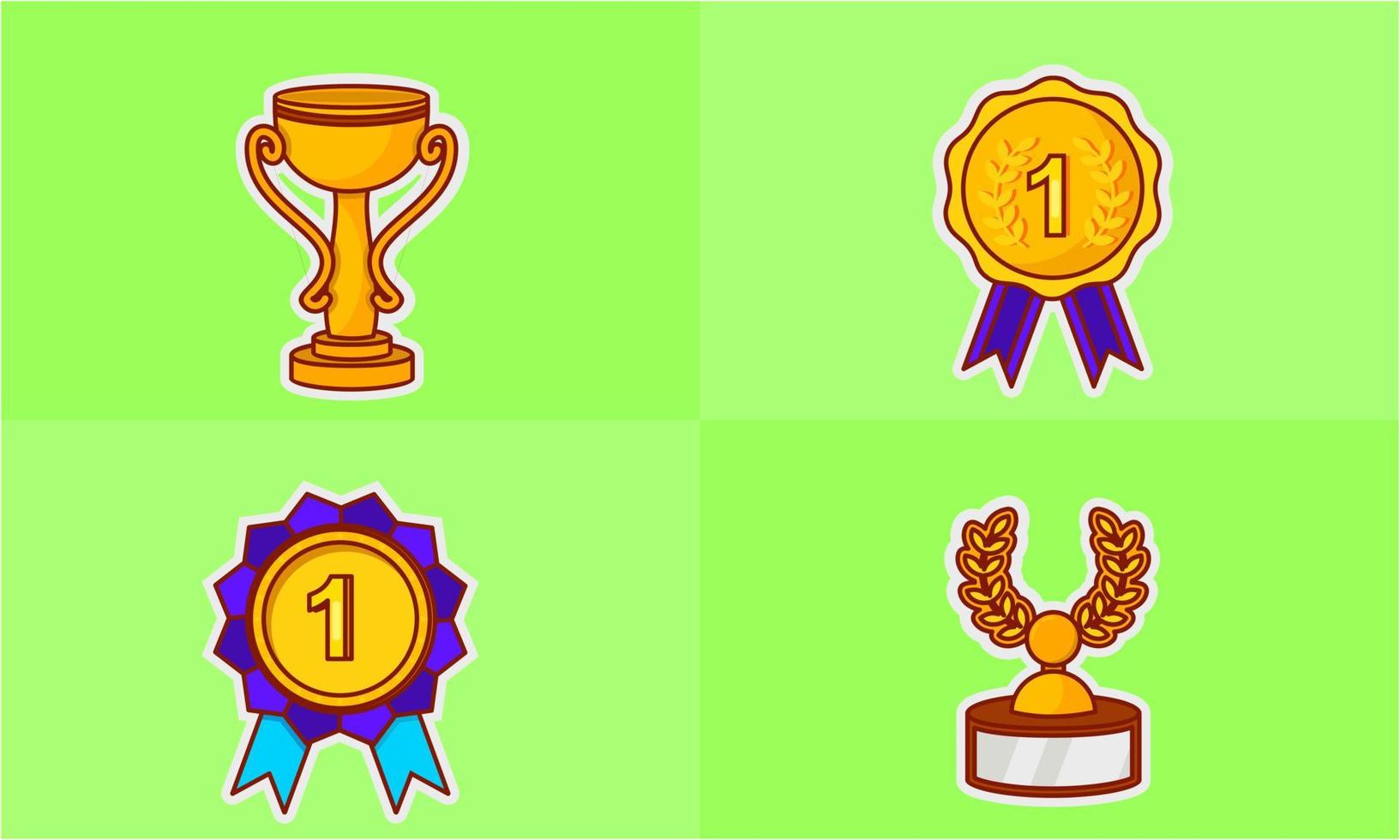 Trophy and winning cup sticker icons coloring vector