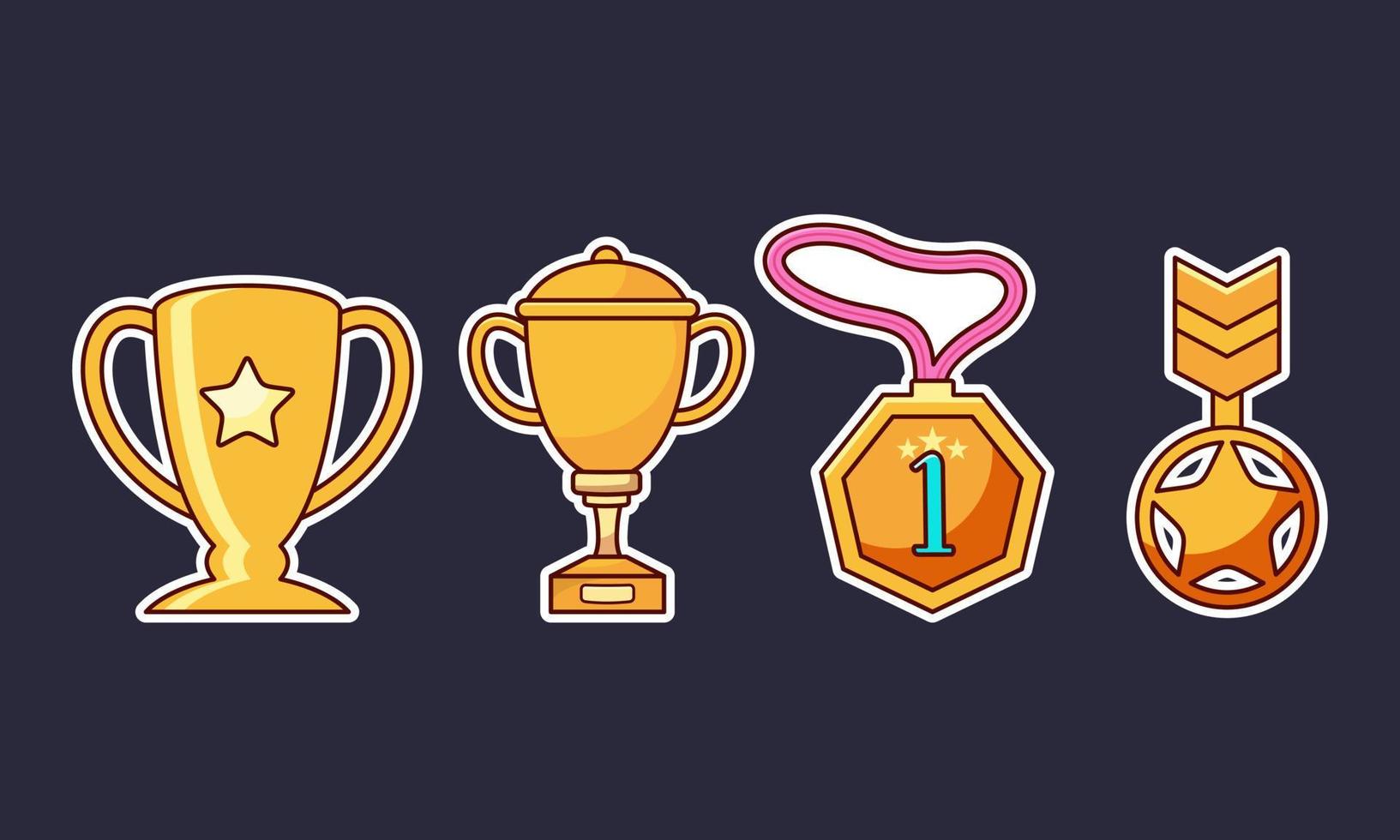 Trophy and winning cup sticker icons coloring vector