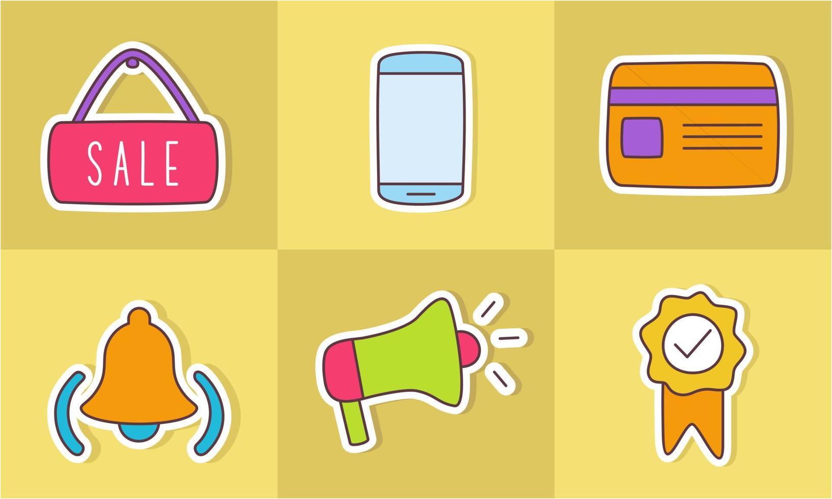 E-commerce sticker icons doodle coloring vector