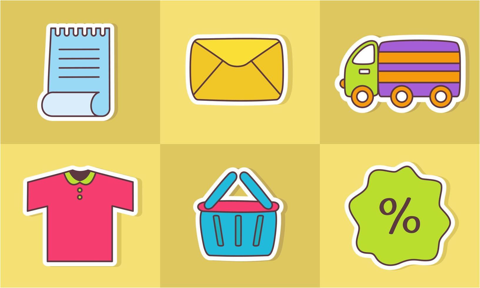 E-commerce sticker icons doodle coloring vector