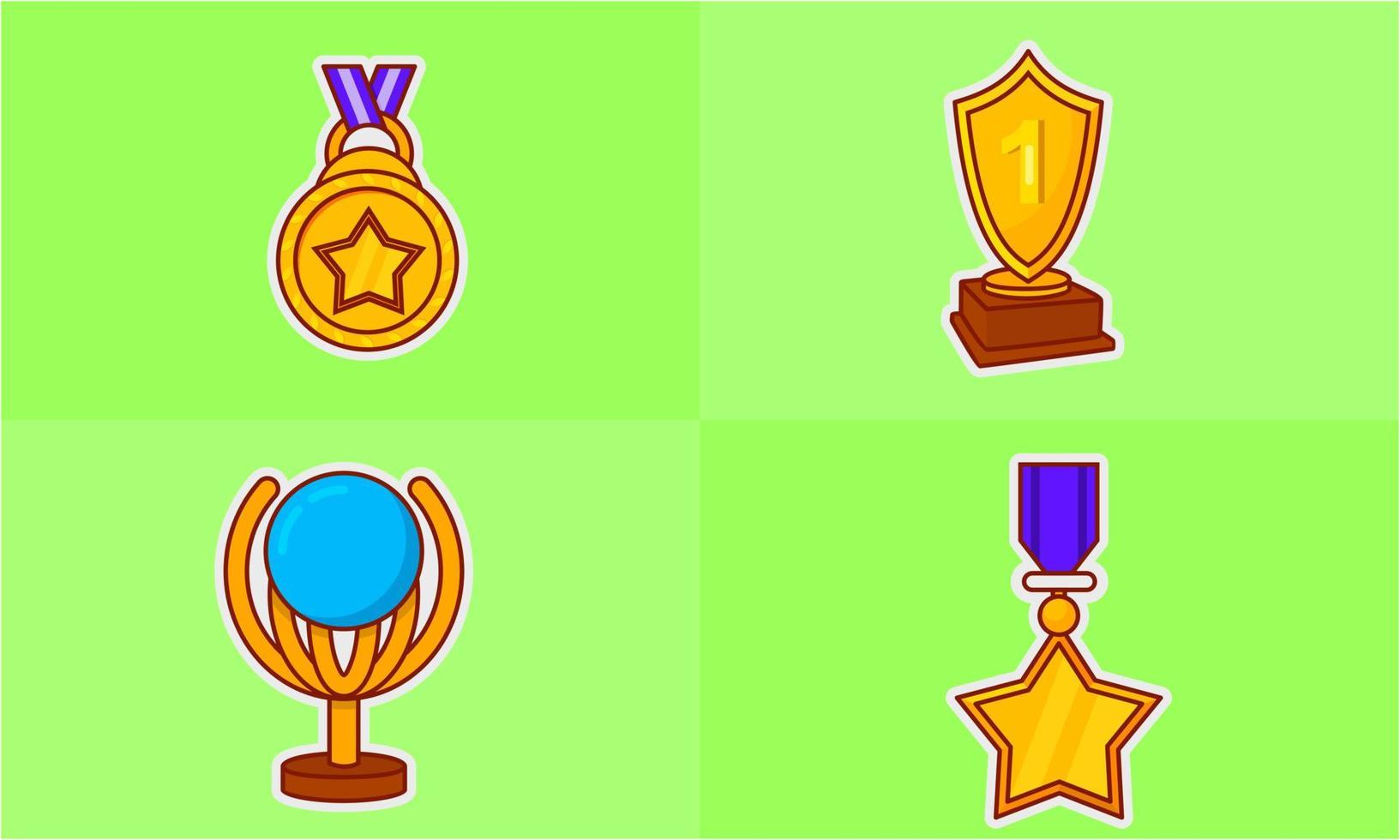 Trophy and winning cup sticker icons coloring vector