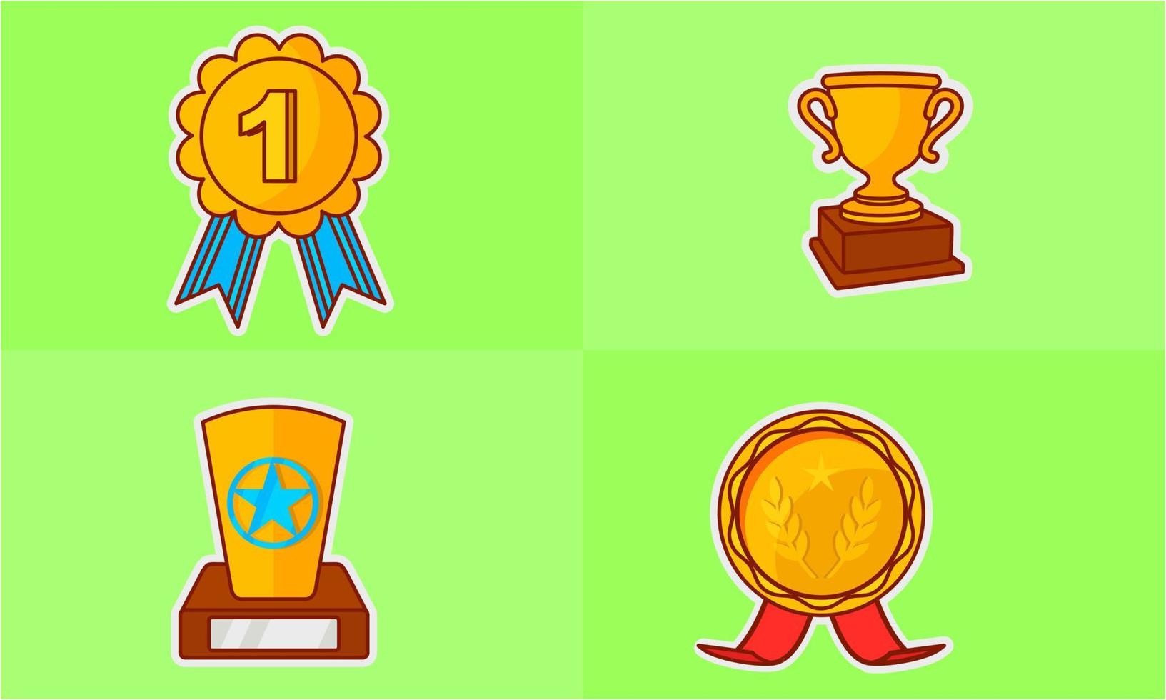 Trophy and winning cup sticker icons coloring vector