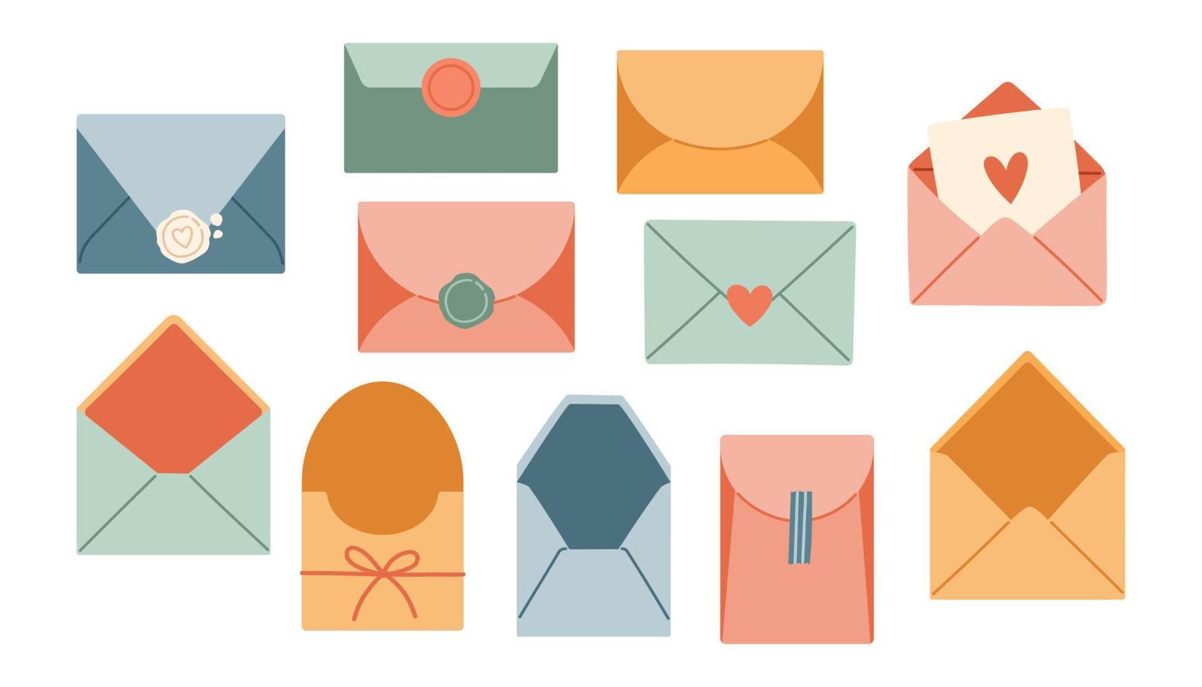 Envelope set. Isolated hand drawn envelopes. Spring modern collection. Vector illustrations for web and print.