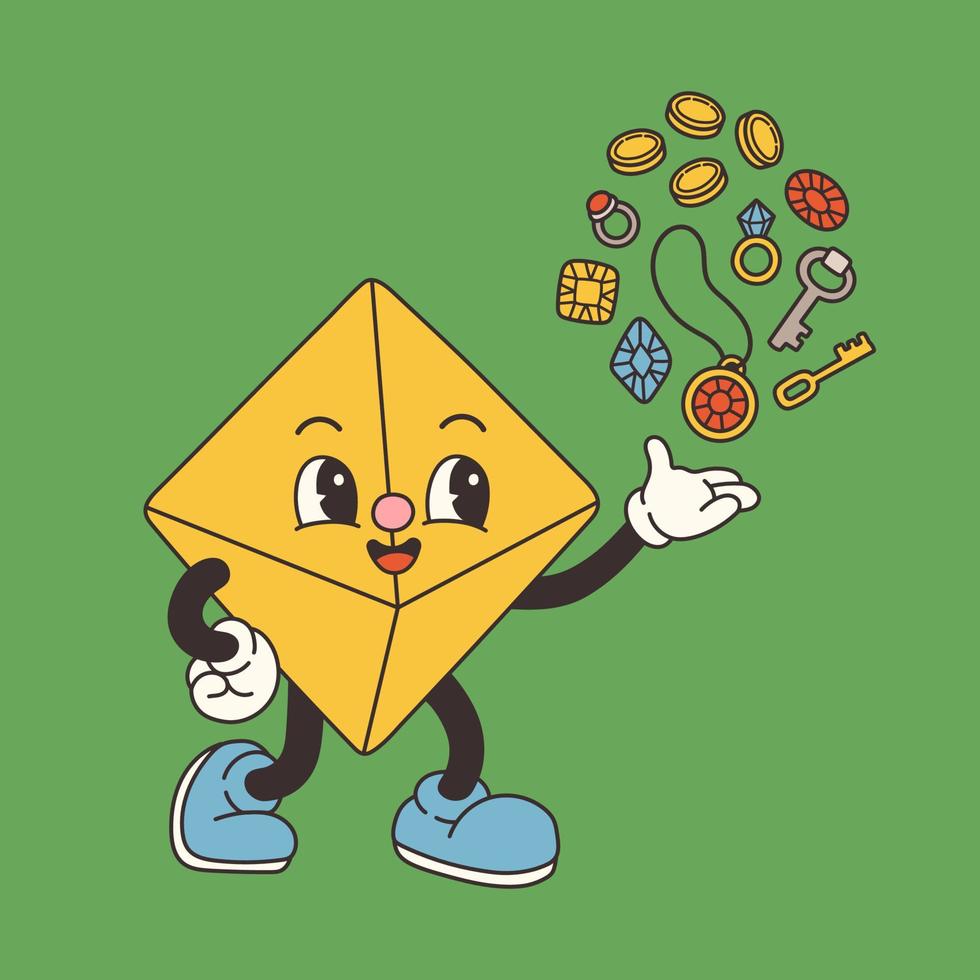 DND Dice for Board games in old classic cartoon style, groovy RPG dice for table game vector