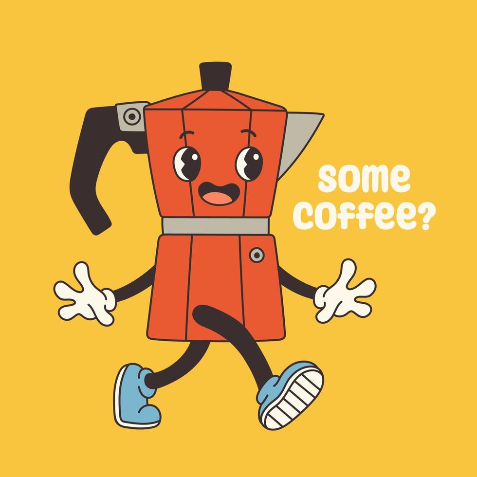 Groovy coffee character. Retro Mascot Vintage Coffee Character Illustration. Vector illustration