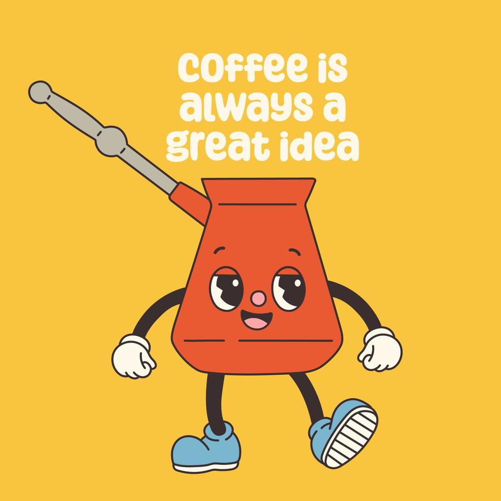 Groovy coffee character. Retro Mascot Vintage Coffee Character Illustration. Vector illustration