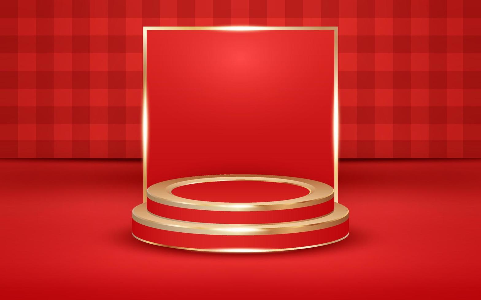 Red Checkered Valentine's Day Background with Podium and Golden Light vector