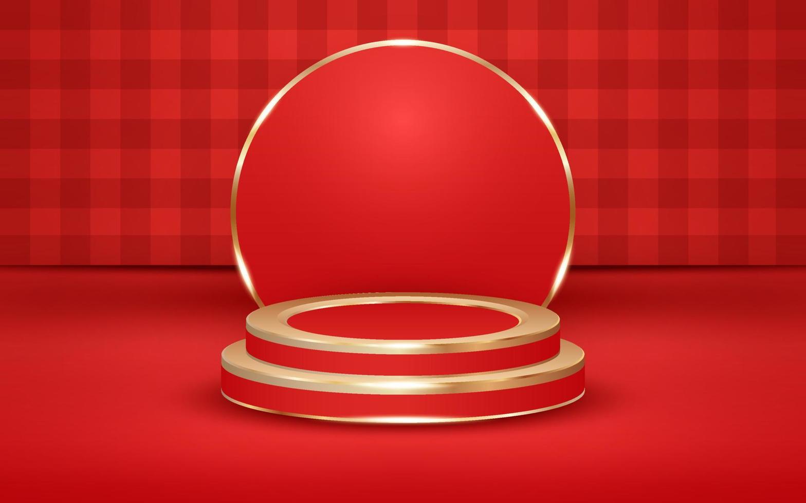 Red Checkered Valentine's Day Background with Podium and Golden Light vector