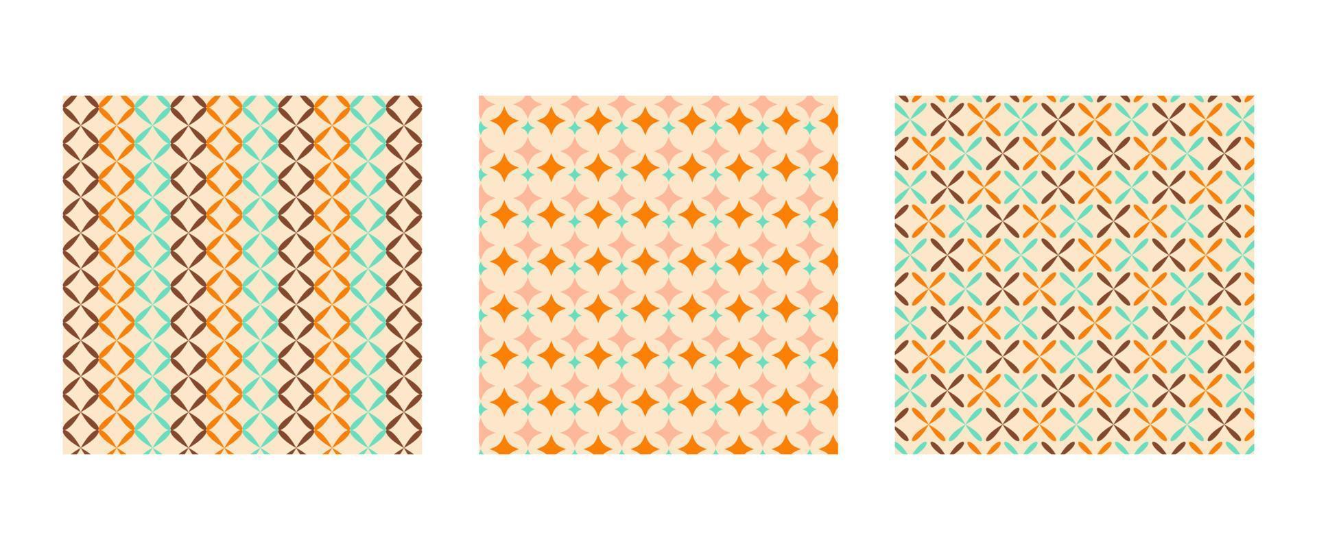 Mid century modern patterns set. Geometric colorful backgrounds for bedding, tablecloth, oilcloth or other textile design in retro style vector