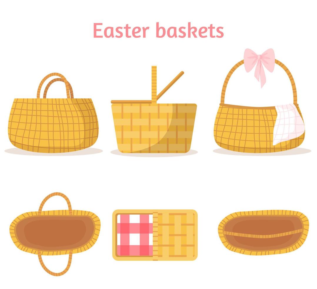 Easter baskets set isolated on a white background. Flat style vector. vector