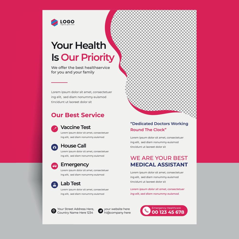 Print Ready Medical Healthcare A4 Flyer Design Template vector
