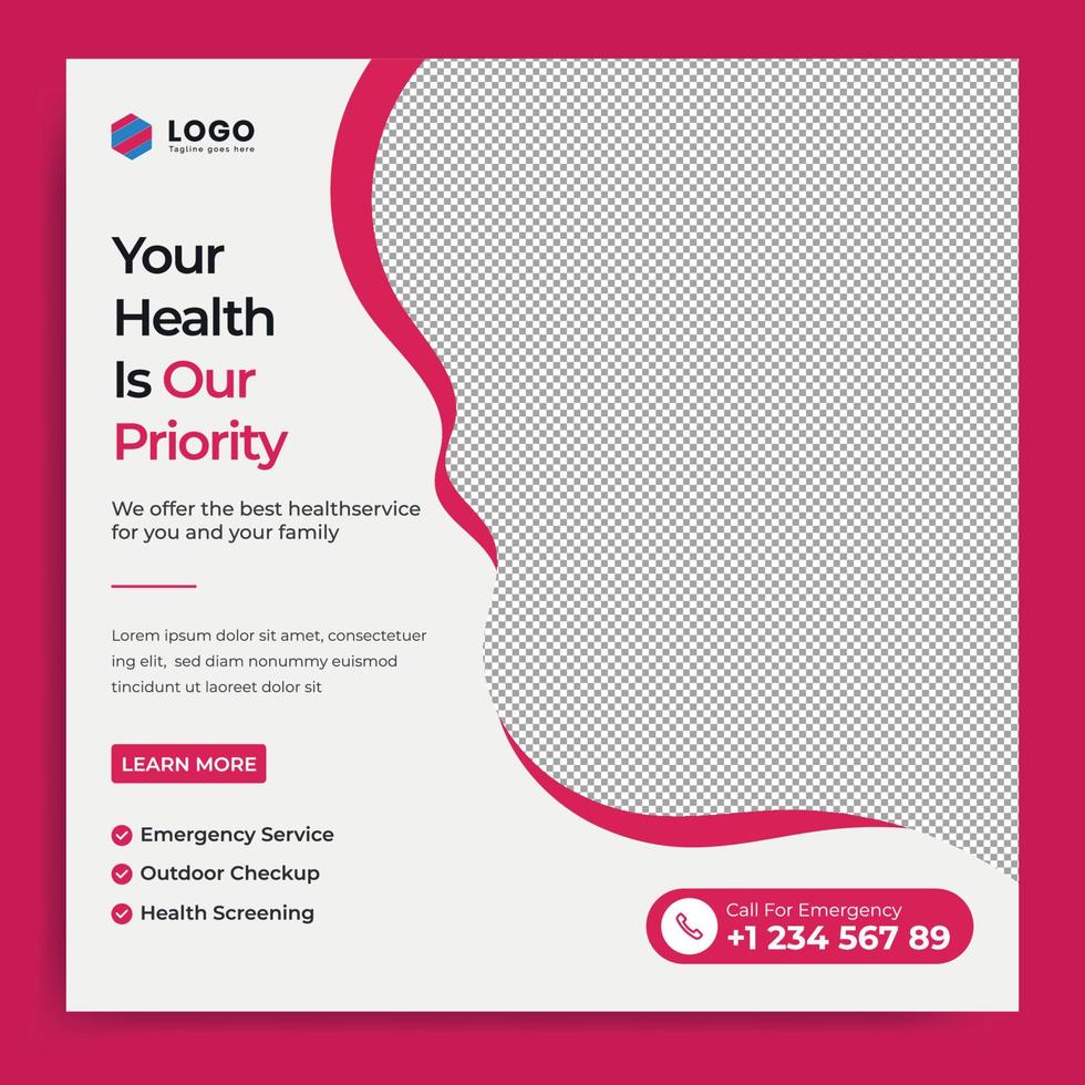 Medical Healthcare Social Media Post or Square Flyer Design Template vector
