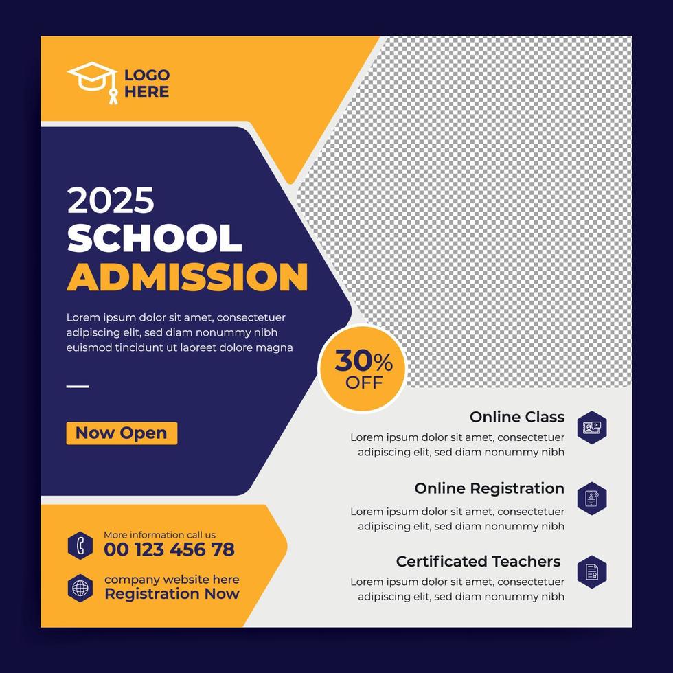 Social media design for school admission educational banner vector