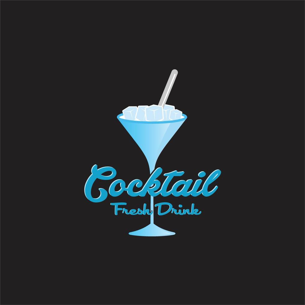 Blue ice cocktail in a glass logo design vector isolated on a black background