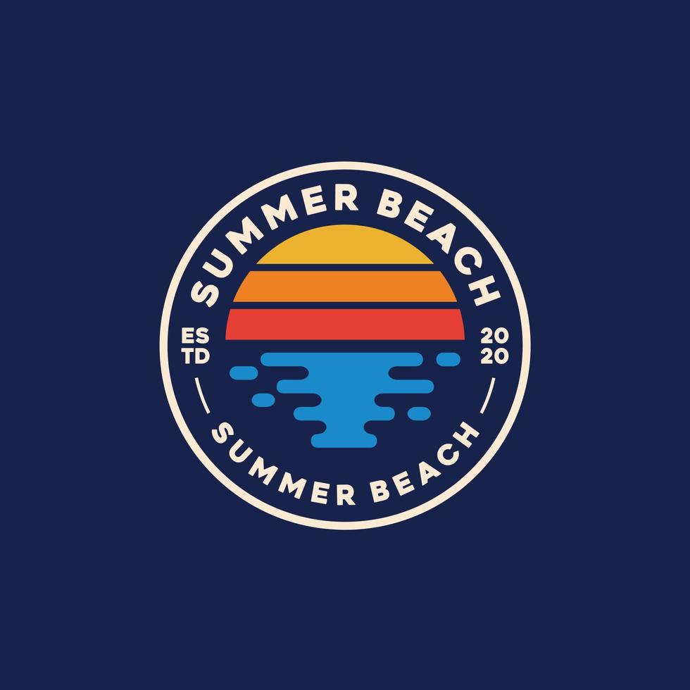 Summer tropical beach. Sunset label logo design vector