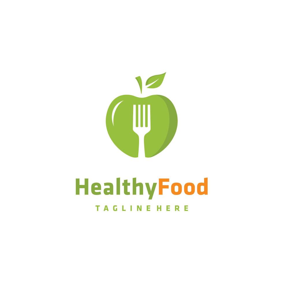 Healthy food apple and fork logo design for restaurant vector