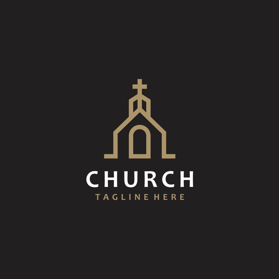 iglesia cristiana cruz evangelio línea arte oro logo diseño inspiración vector