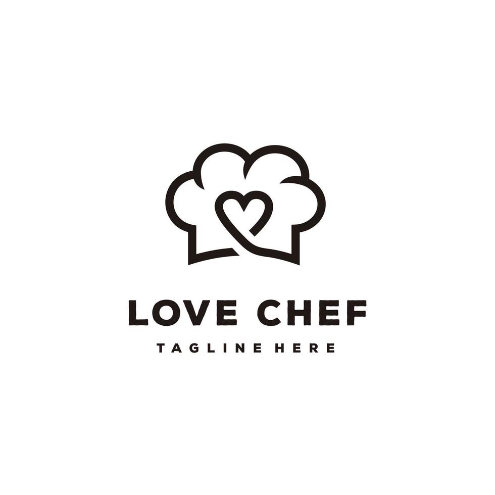 cocinero sombrero con corazón amor restaurante logo diseño icono vector inspiración