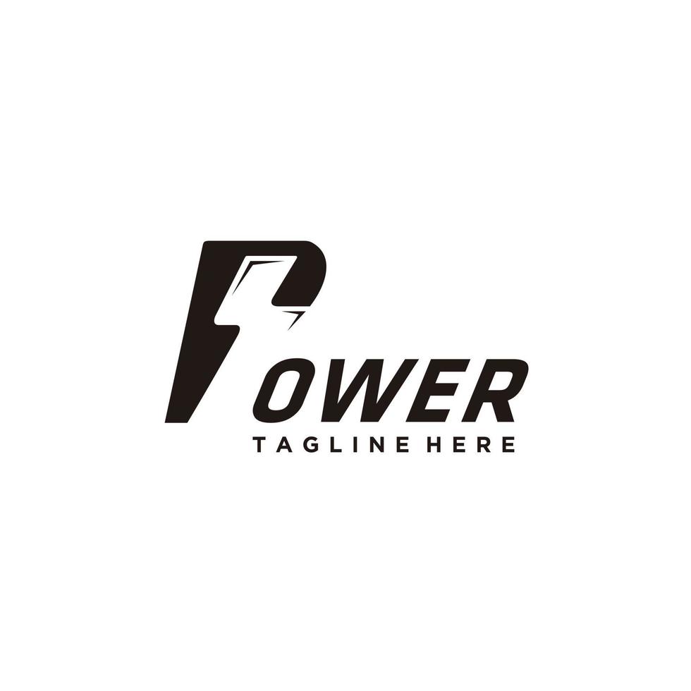 Power logo design. P letter and lightning on the white background. Power and energy technology. vector