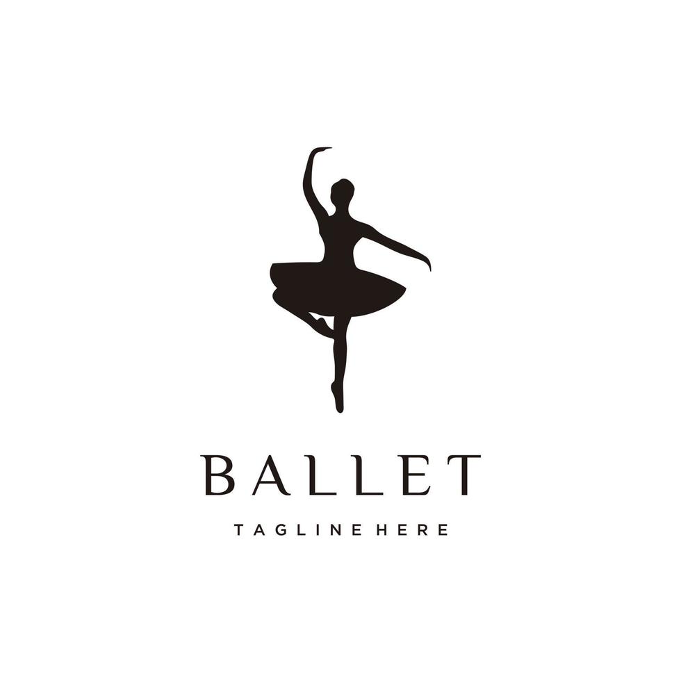Ballet academy dance studio silhouette logo design icon vector illustration