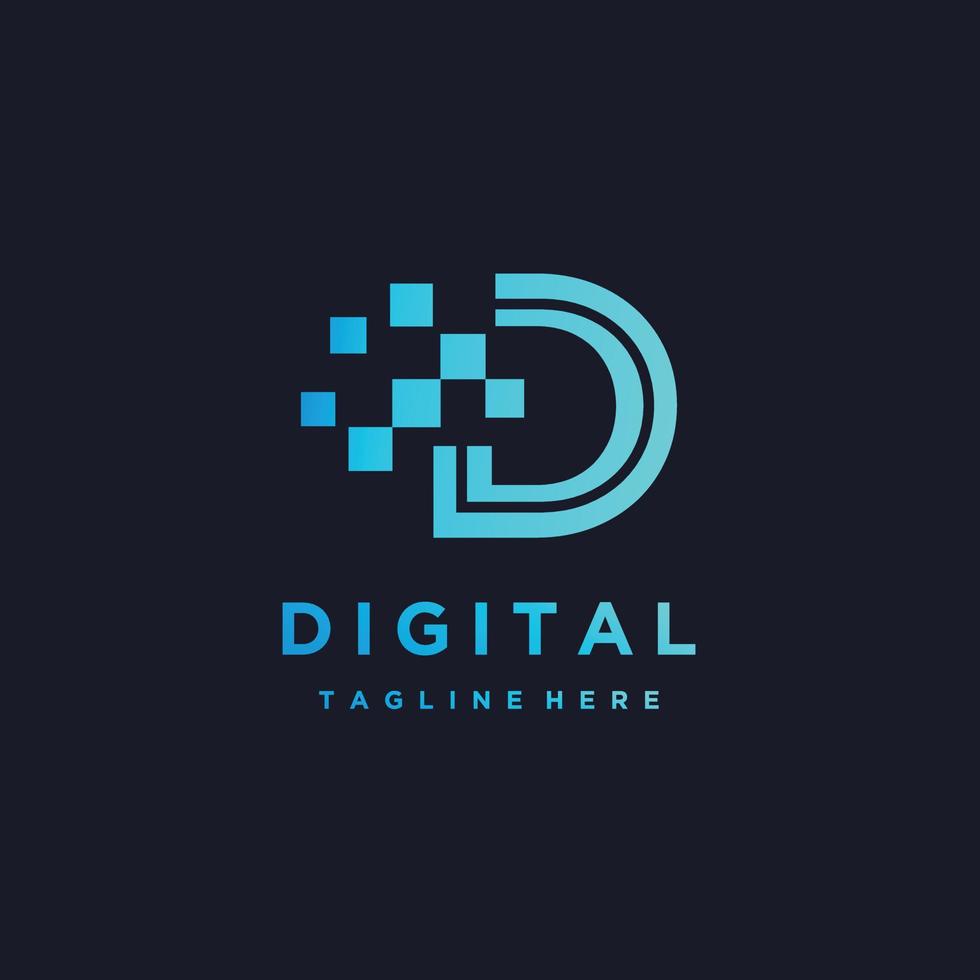 Letter initial d pixels digital logo design icon vector template