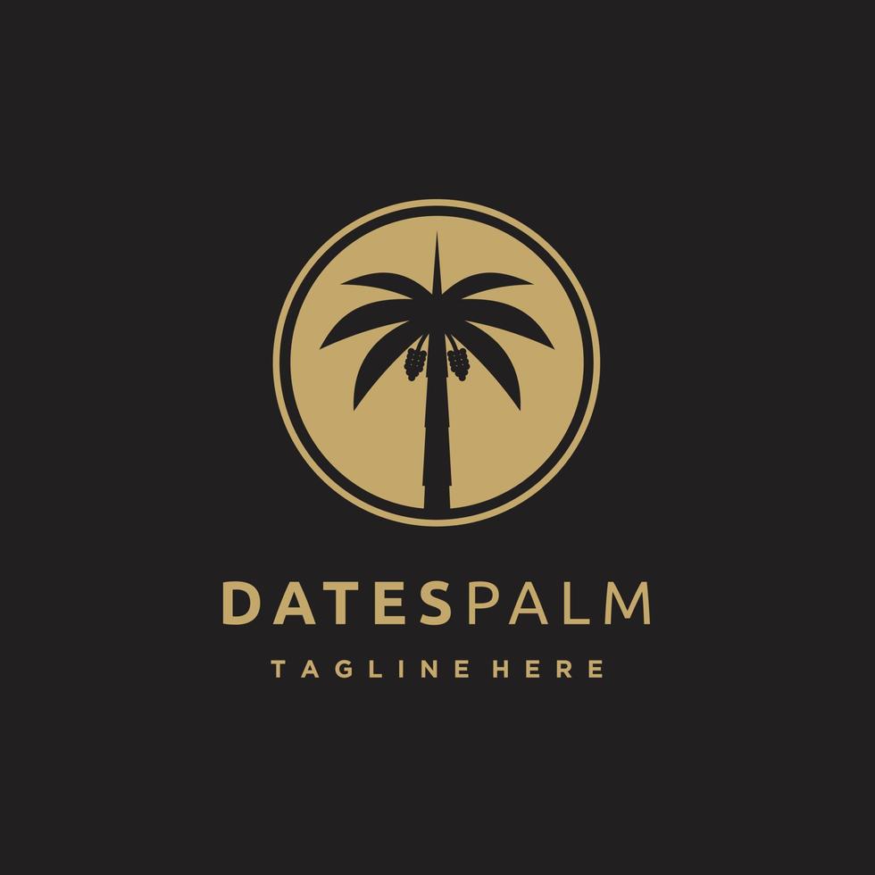 Luxury Minimalist Date Palm Silhouette Gold Logo design Template vector