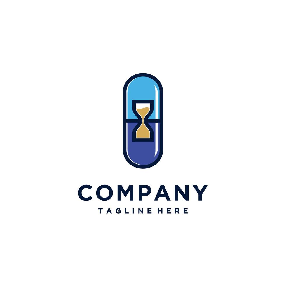 Time with capsule pill vector logo template. Suitable for business, pharmacy, healthy, design