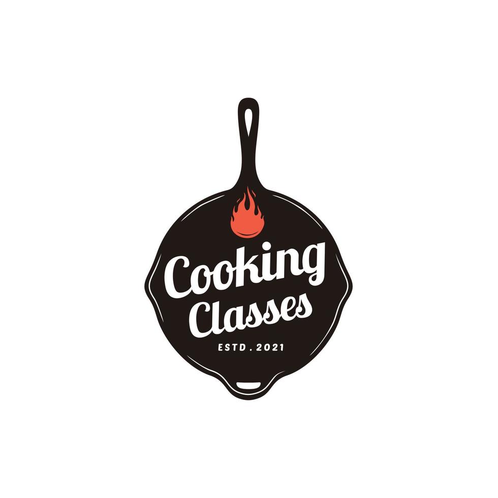vector Cocinando clase logo. Clásico antiguo sartén emitir hierro logo diseño restaurante