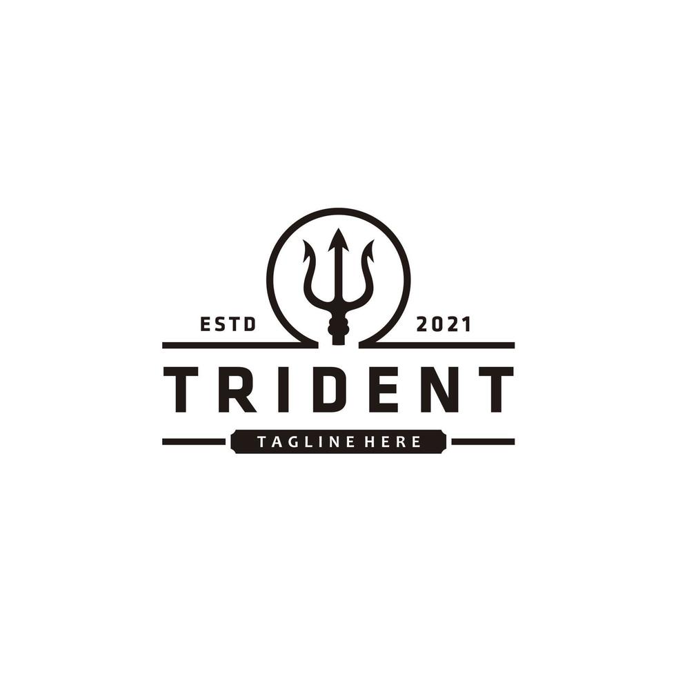 Trident neptune god poseidon triton king spear vintage logo design vector
