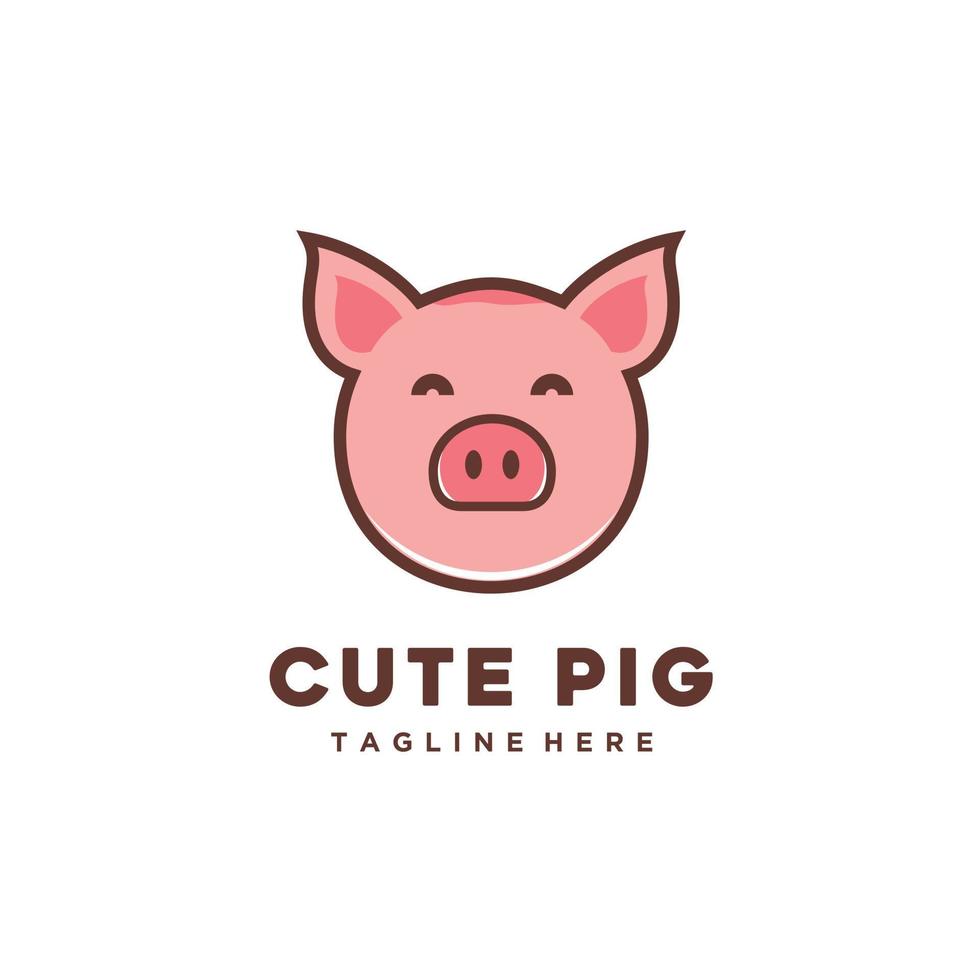 Pig head restaurant and farm, cute pig logo design icon vector