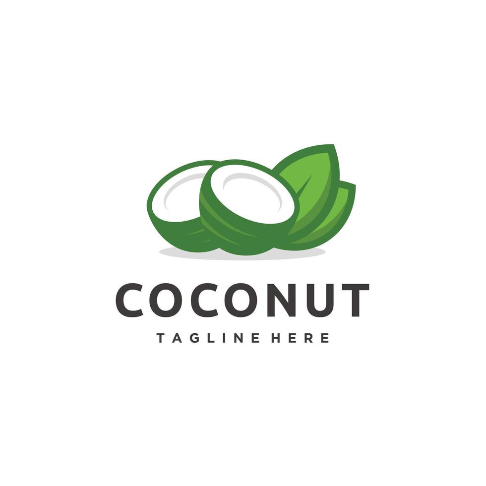 Coconut and leaf fresh logo design template vector icon illustration