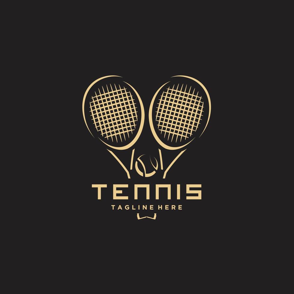 tenis minimalista oro logo diseño vector. cruzado negro tenis raquetas con un pelota vector