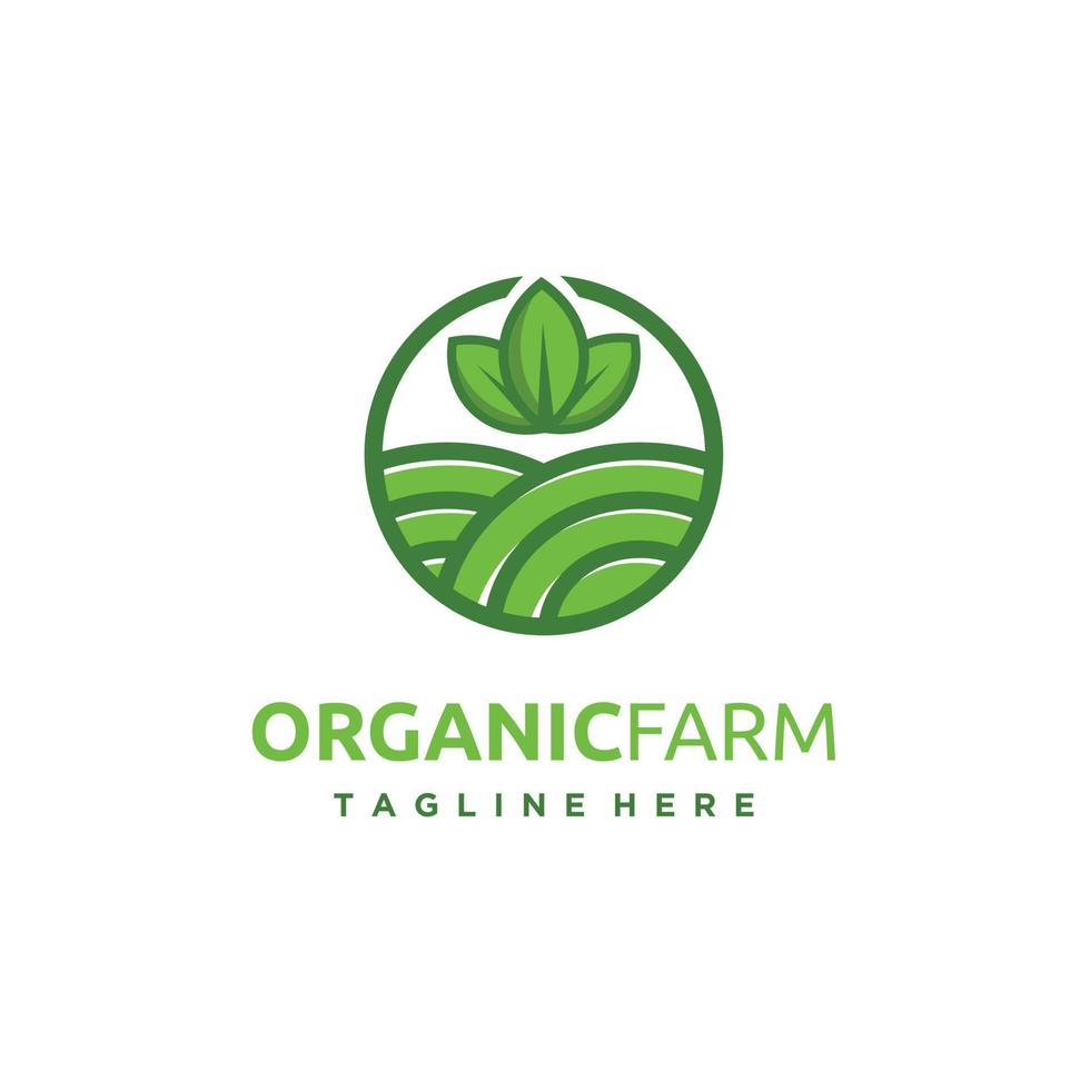 Circle organic farms depicting the leaf and fields logo design vector icon