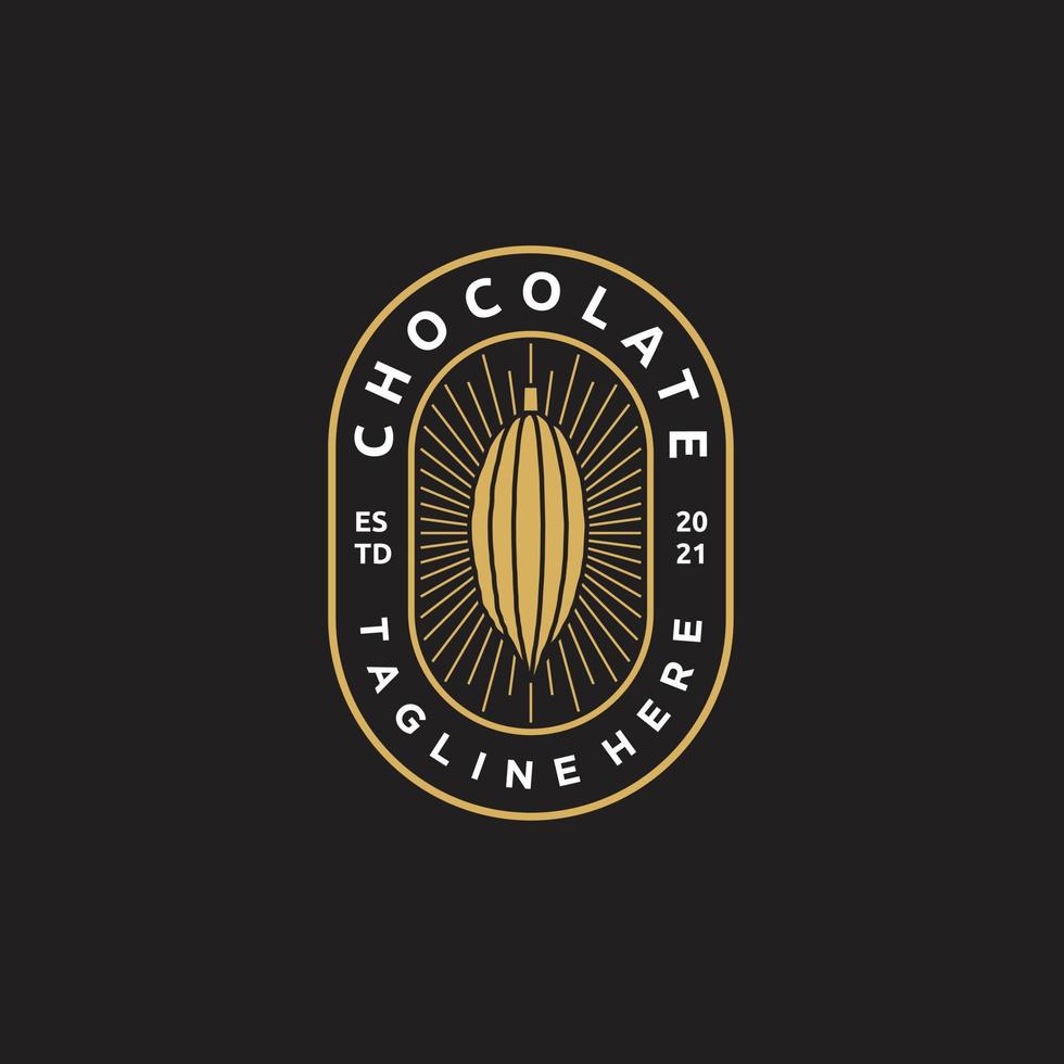 Chocolate cocoa bean and sunburst gold logo design icon vector illustration