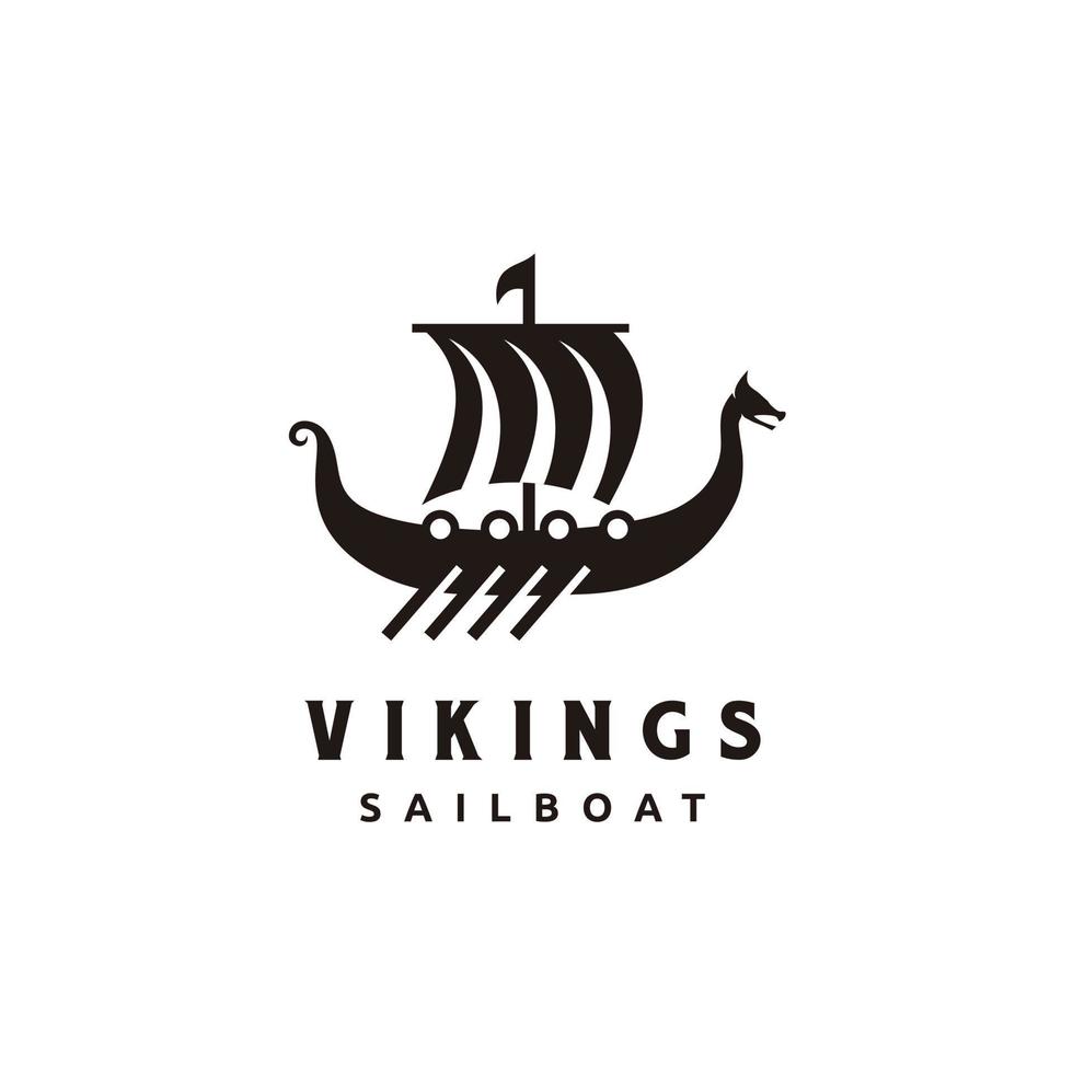 Viking sail ship drakkar scandinavia logo design in outline style vector