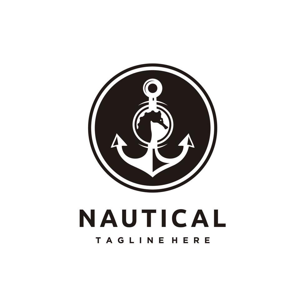 Anchor boat ship nautical and seahorse logo design icon vector