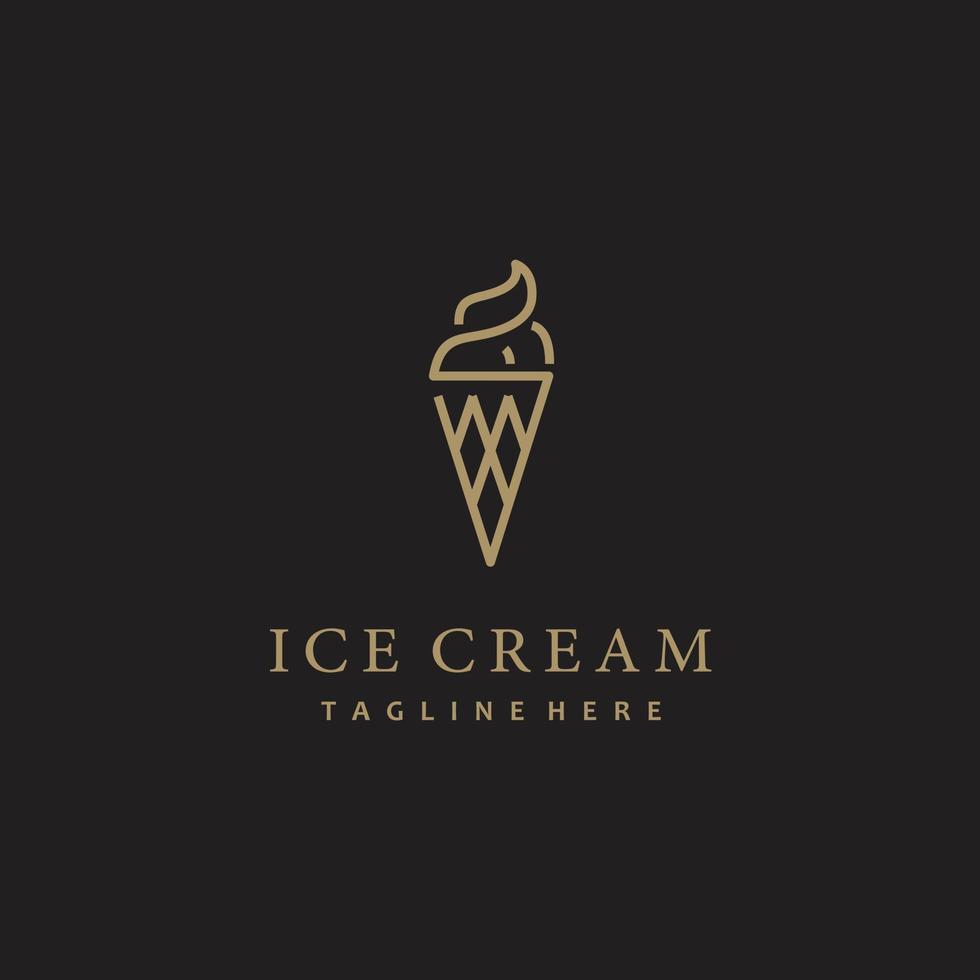 hielo crema línea Arte minimalista logo diseño vector icono oro color