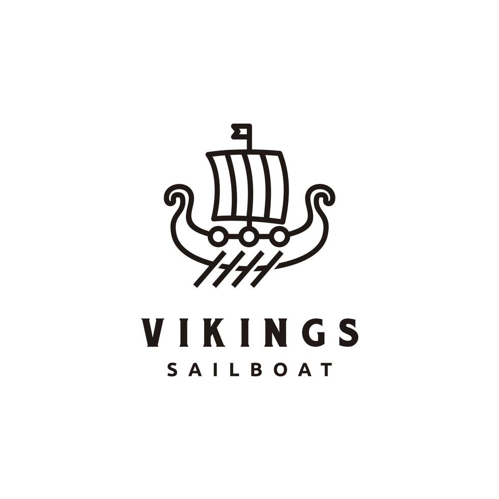 Viking sail ship drakkar scandinavia logo design in outline style vector
