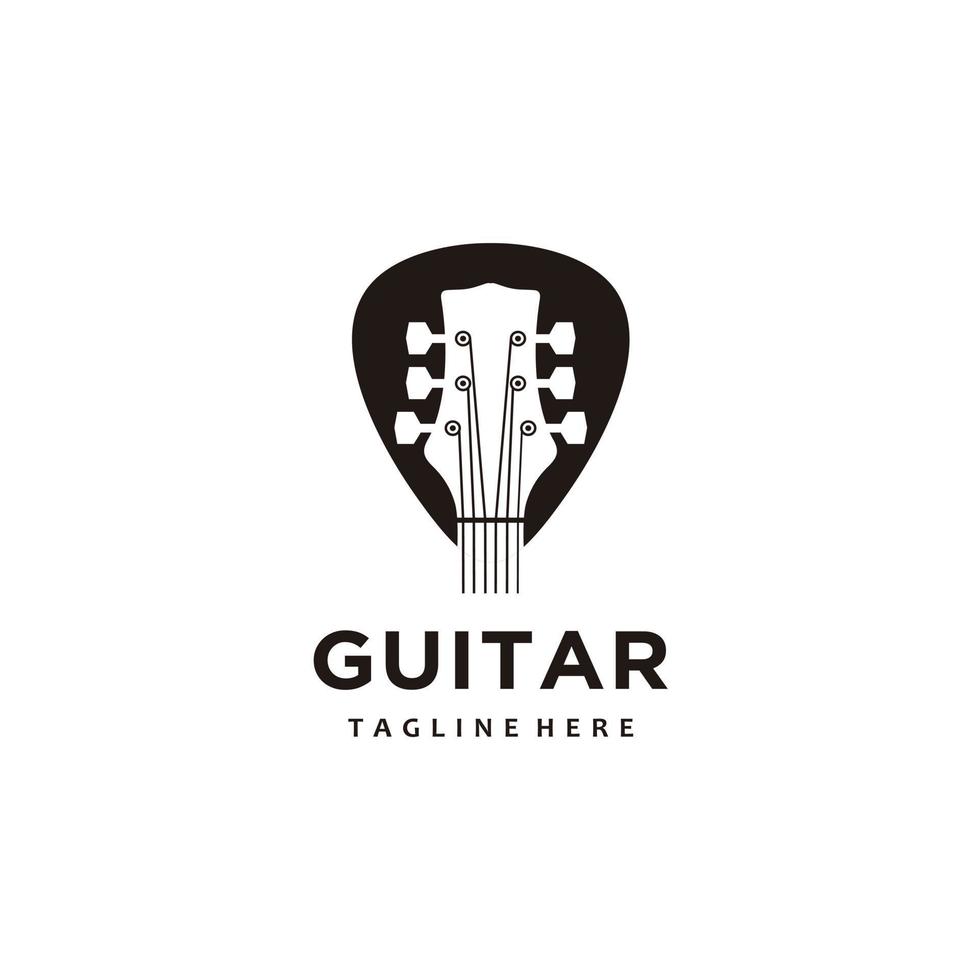 Guitar minimalist logo design for musical instruments shop, store, record studio, label vector