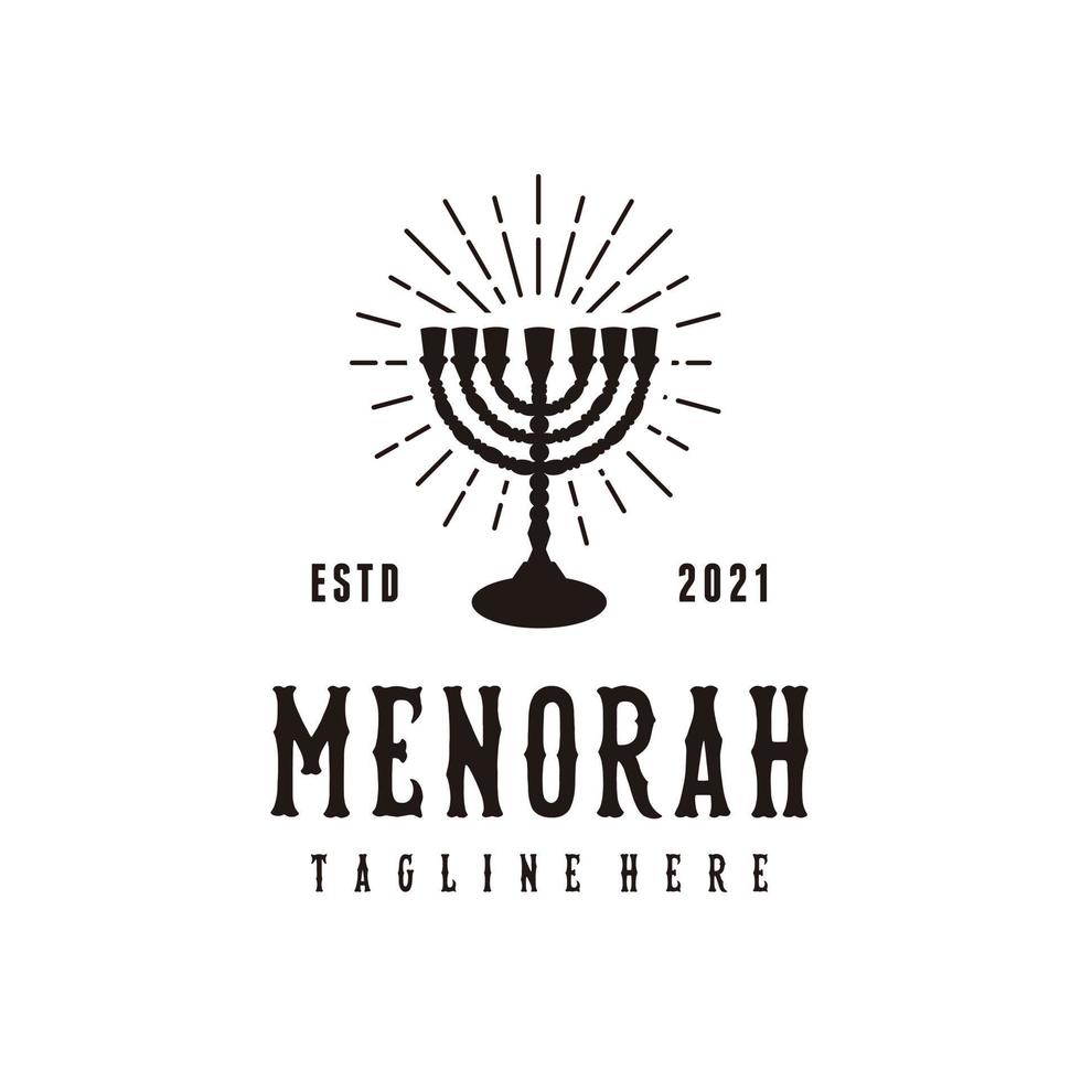 Hanukkah, menorah jewish candles sunburst. Logo icon vector on white background