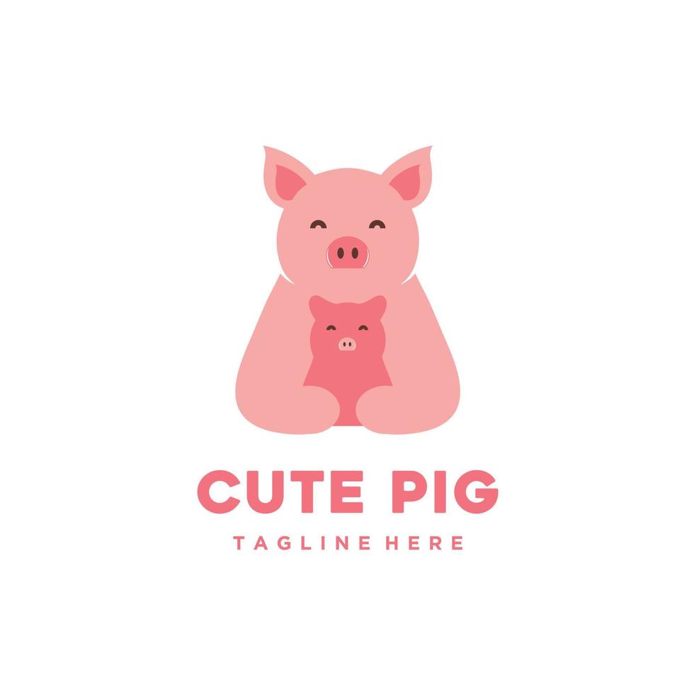 Pig, mother and baby pig, cute pig logo design vector