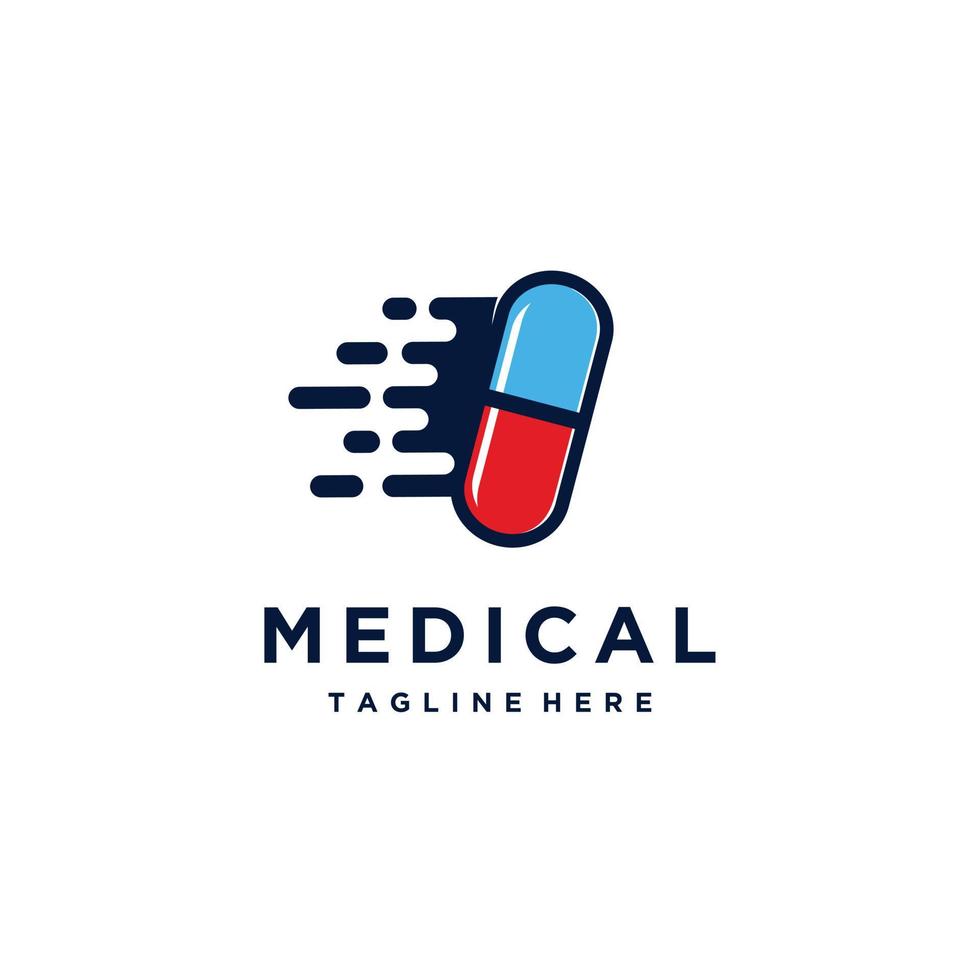 Quick fast medicine capsule pill hospital drugstore delivery logo design vector icon illustration