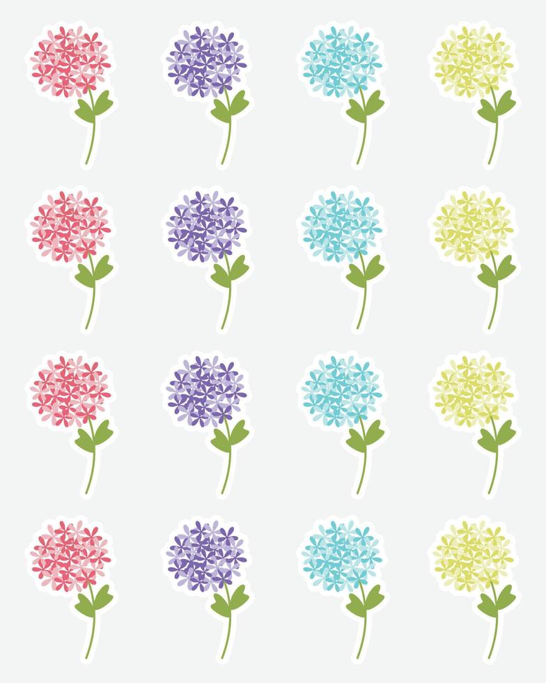 flores pegatinas recopilación. hortensia colección con decorativo floral diseño. primavera pegatinas vector