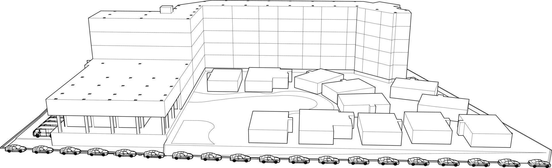 Ilustración 3D del proyecto de construcción vector