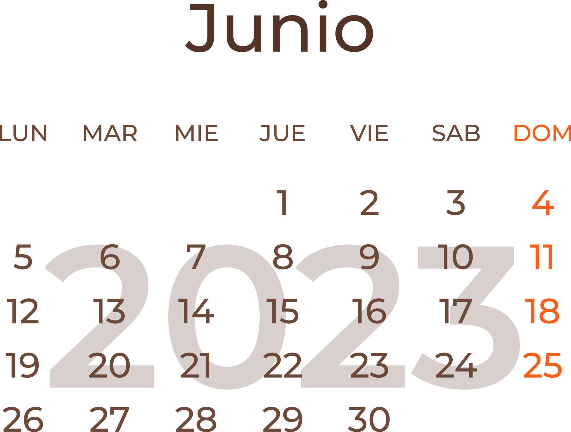 Calendar month june in spanish 2023. 19999880 Vector Art at Vecteezy