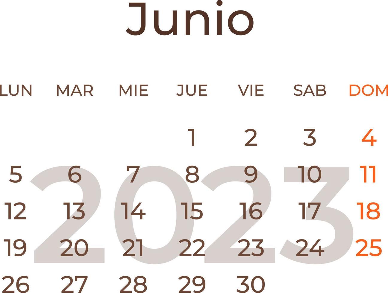 calendario mes junio en Español 2023. vector