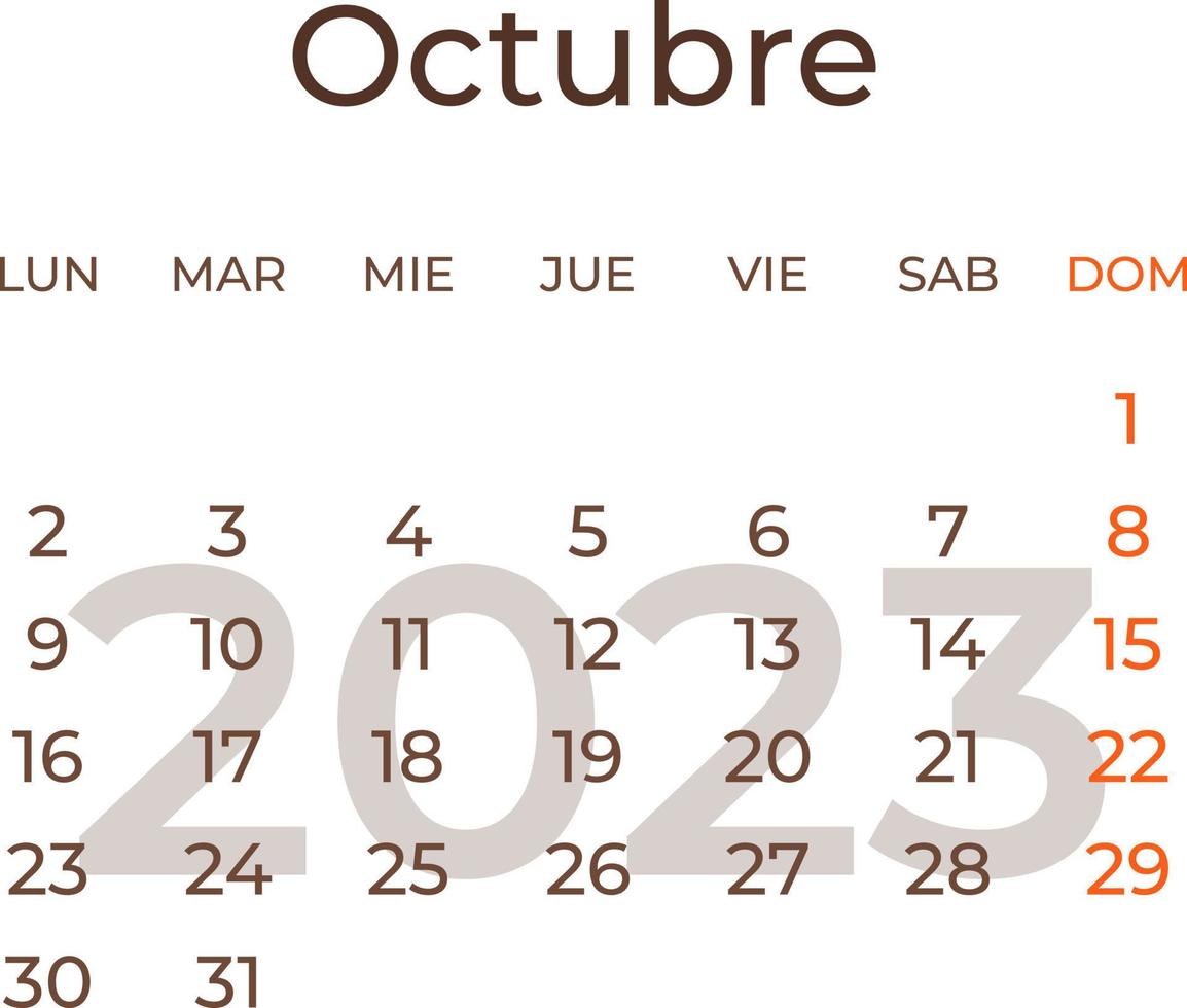 Calendar month october in spanish 2023 19999882 Vector Art at Vecteezy Calendar month october in spanish 2023 19999882 Vector Art at Vecteezy