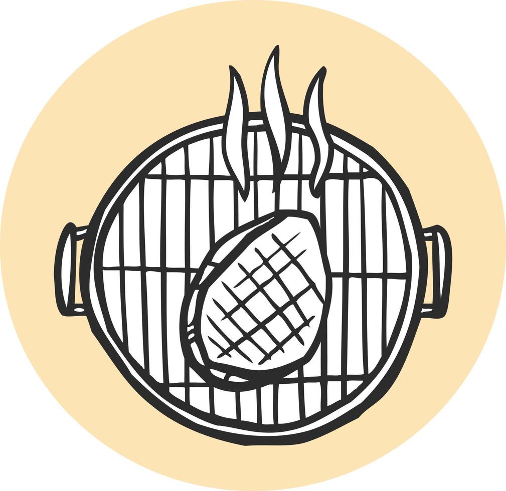 Grill with a piece of meat icon. vector