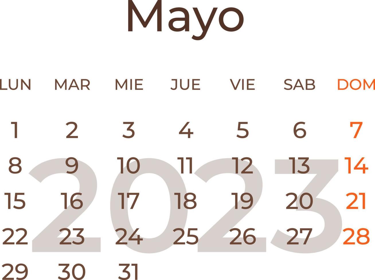 Calendario Del Mes De Mayo calendario mes mayo en Español 2023. 20000192 Vector en Vecteezy